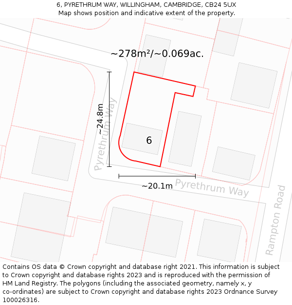 6, PYRETHRUM WAY, WILLINGHAM, CAMBRIDGE, CB24 5UX: Plot and title map