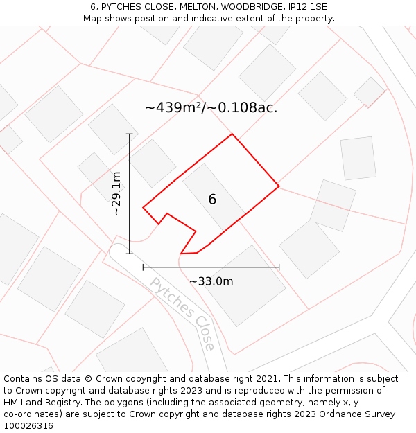 6, PYTCHES CLOSE, MELTON, WOODBRIDGE, IP12 1SE: Plot and title map