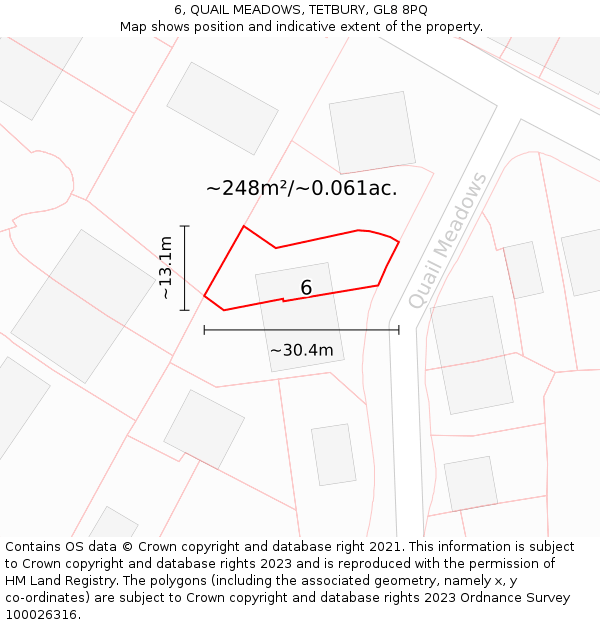 6, QUAIL MEADOWS, TETBURY, GL8 8PQ: Plot and title map