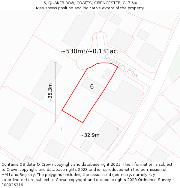 6, QUAKER ROW, COATES, CIRENCESTER, GL7 6JX: Plot and title map