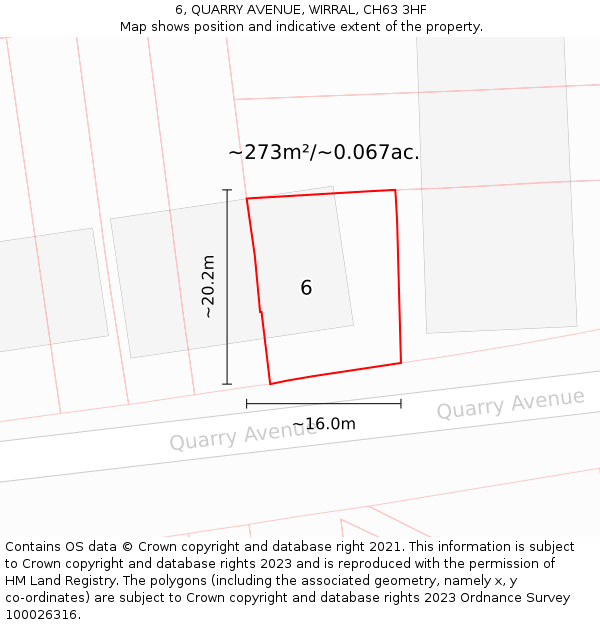 6, QUARRY AVENUE, WIRRAL, CH63 3HF: Plot and title map
