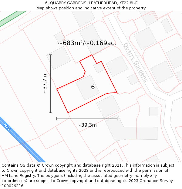 6, QUARRY GARDENS, LEATHERHEAD, KT22 8UE: Plot and title map