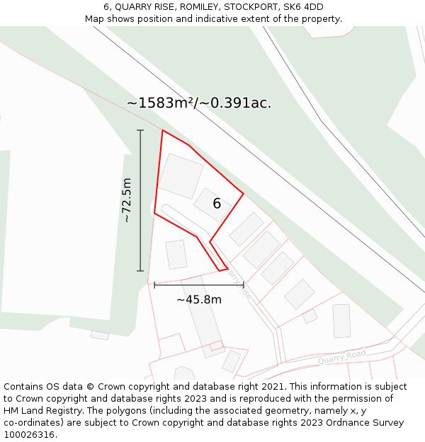 6, QUARRY RISE, ROMILEY, STOCKPORT, SK6 4DD: Plot and title map