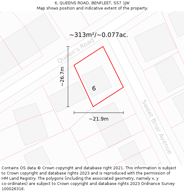 6, QUEENS ROAD, BENFLEET, SS7 1JW: Plot and title map