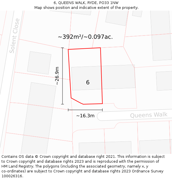 6, QUEENS WALK, RYDE, PO33 1NW: Plot and title map