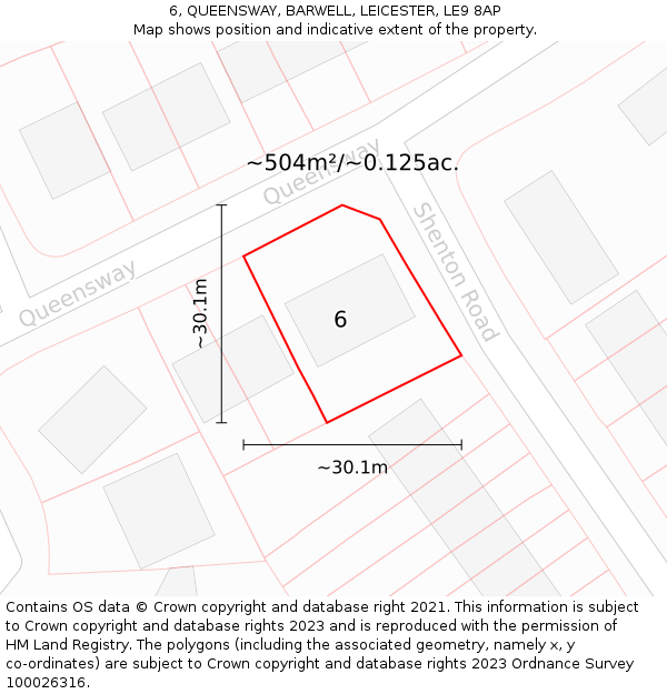 6, QUEENSWAY, BARWELL, LEICESTER, LE9 8AP: Plot and title map