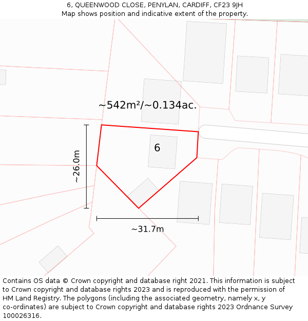 6, QUEENWOOD CLOSE, PENYLAN, CARDIFF, CF23 9JH: Plot and title map