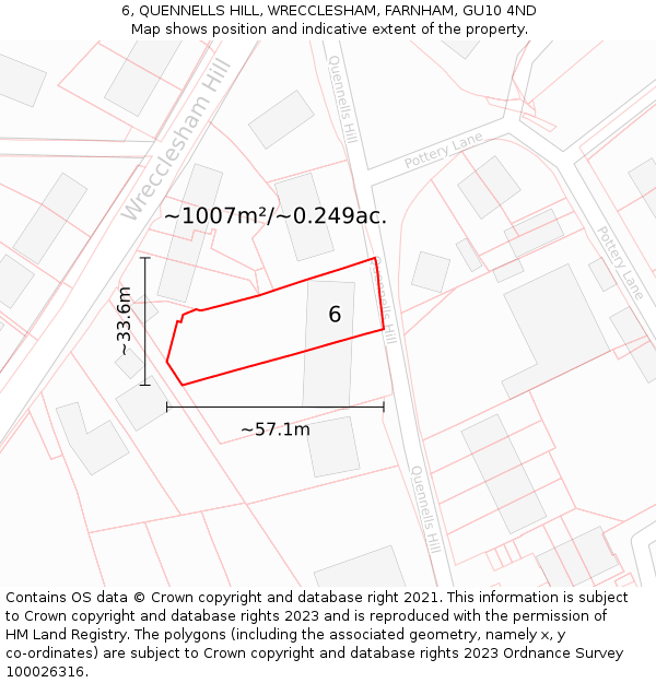 6, QUENNELLS HILL, WRECCLESHAM, FARNHAM, GU10 4ND: Plot and title map