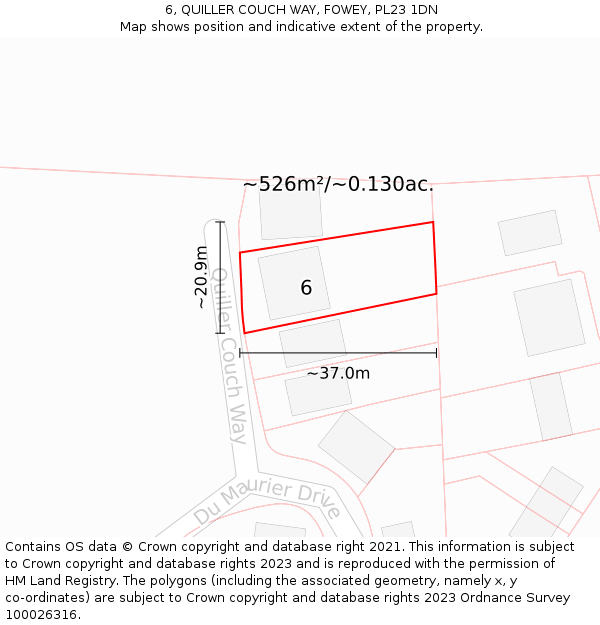 6, QUILLER COUCH WAY, FOWEY, PL23 1DN: Plot and title map