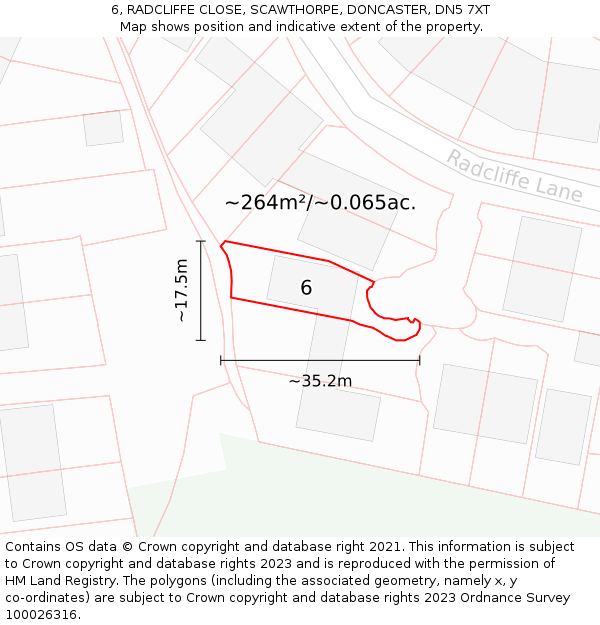 6, RADCLIFFE CLOSE, SCAWTHORPE, DONCASTER, DN5 7XT: Plot and title map