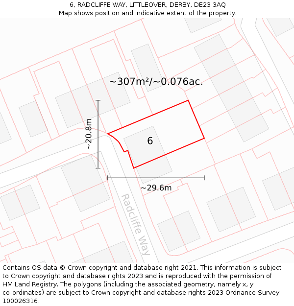 6, RADCLIFFE WAY, LITTLEOVER, DERBY, DE23 3AQ: Plot and title map