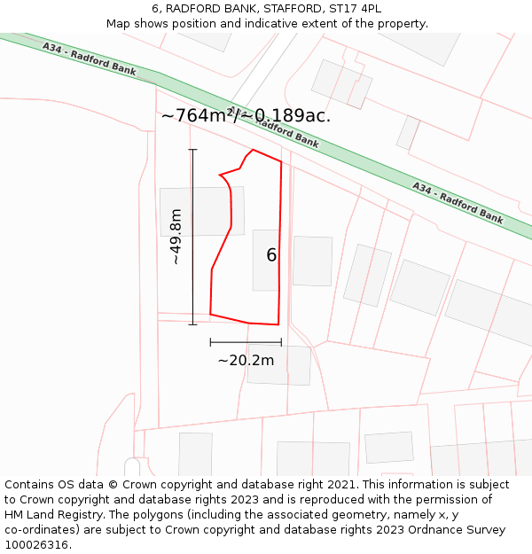6, RADFORD BANK, STAFFORD, ST17 4PL: Plot and title map