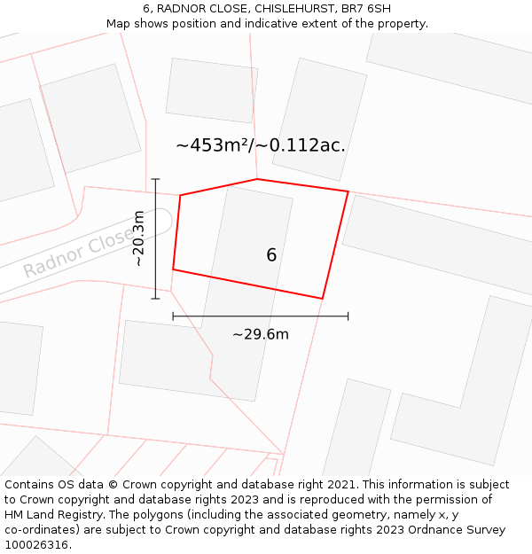 6, RADNOR CLOSE, CHISLEHURST, BR7 6SH: Plot and title map