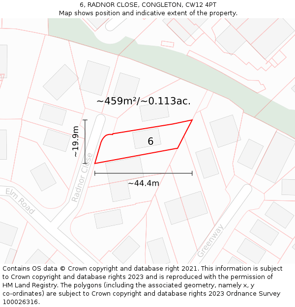 6, RADNOR CLOSE, CONGLETON, CW12 4PT: Plot and title map
