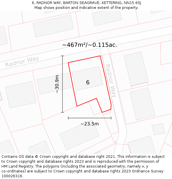 6, RADNOR WAY, BARTON SEAGRAVE, KETTERING, NN15 6SJ: Plot and title map