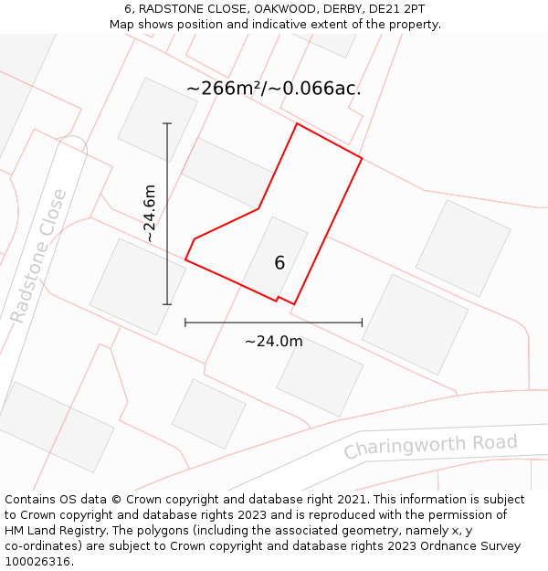 6, RADSTONE CLOSE, OAKWOOD, DERBY, DE21 2PT: Plot and title map