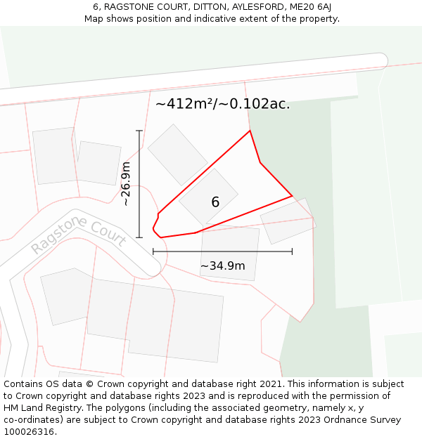 6, RAGSTONE COURT, DITTON, AYLESFORD, ME20 6AJ: Plot and title map