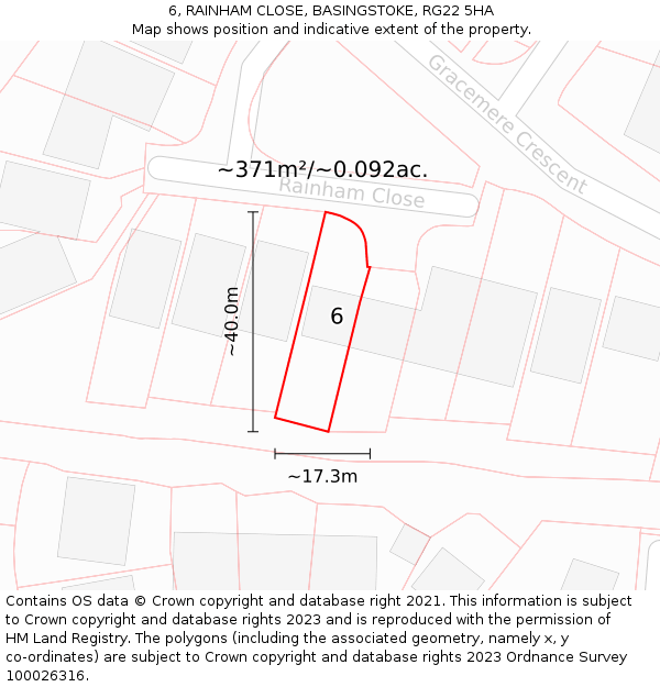 6, RAINHAM CLOSE, BASINGSTOKE, RG22 5HA: Plot and title map