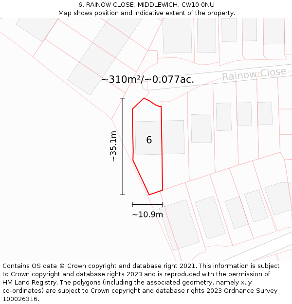 6, RAINOW CLOSE, MIDDLEWICH, CW10 0NU: Plot and title map