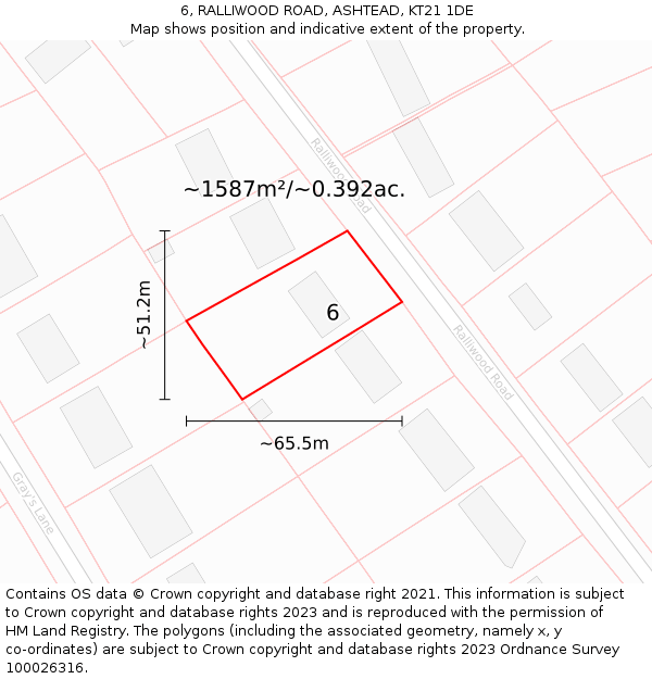 6, RALLIWOOD ROAD, ASHTEAD, KT21 1DE: Plot and title map