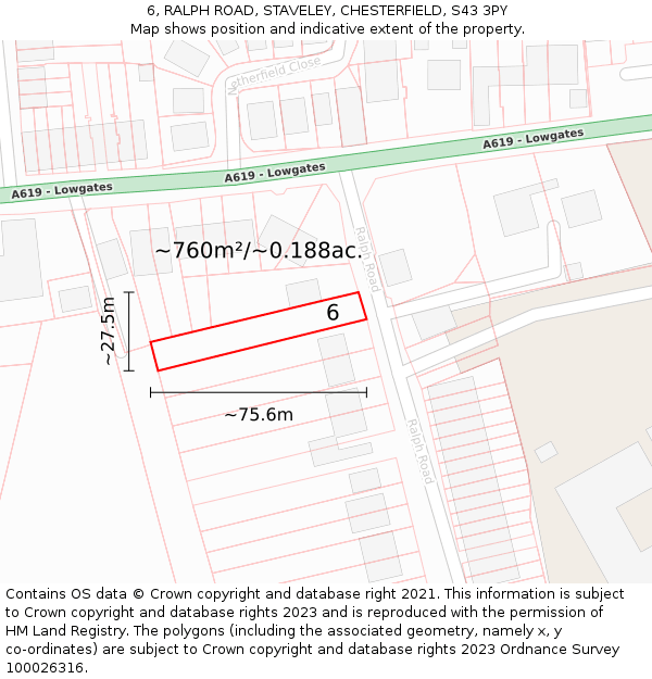 6, RALPH ROAD, STAVELEY, CHESTERFIELD, S43 3PY: Plot and title map