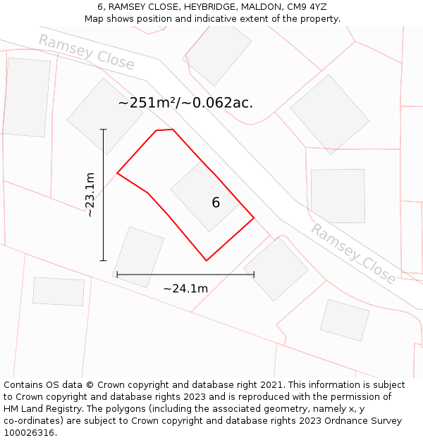 6, RAMSEY CLOSE, HEYBRIDGE, MALDON, CM9 4YZ: Plot and title map