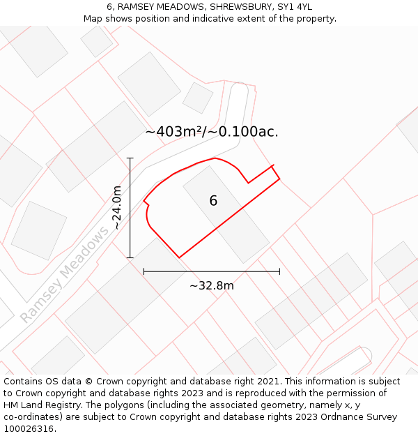 6, RAMSEY MEADOWS, SHREWSBURY, SY1 4YL: Plot and title map
