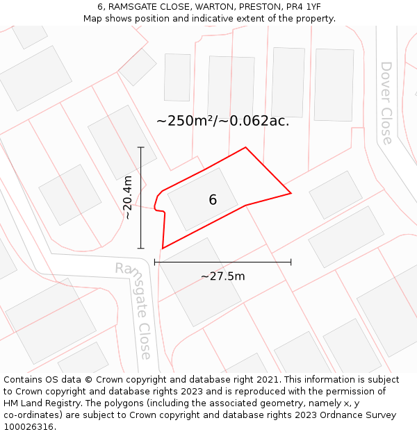 6, RAMSGATE CLOSE, WARTON, PRESTON, PR4 1YF: Plot and title map
