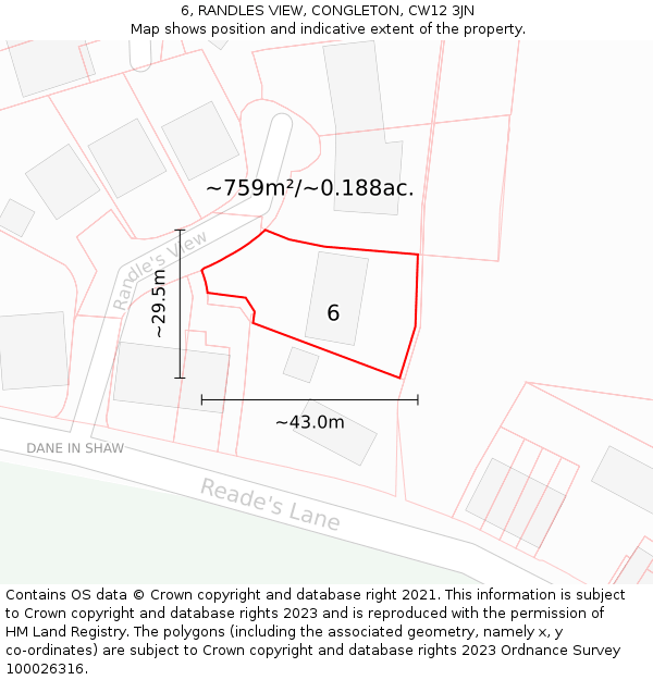 6, RANDLES VIEW, CONGLETON, CW12 3JN: Plot and title map