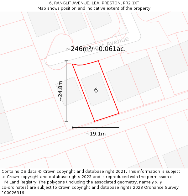 6, RANGLIT AVENUE, LEA, PRESTON, PR2 1XT: Plot and title map
