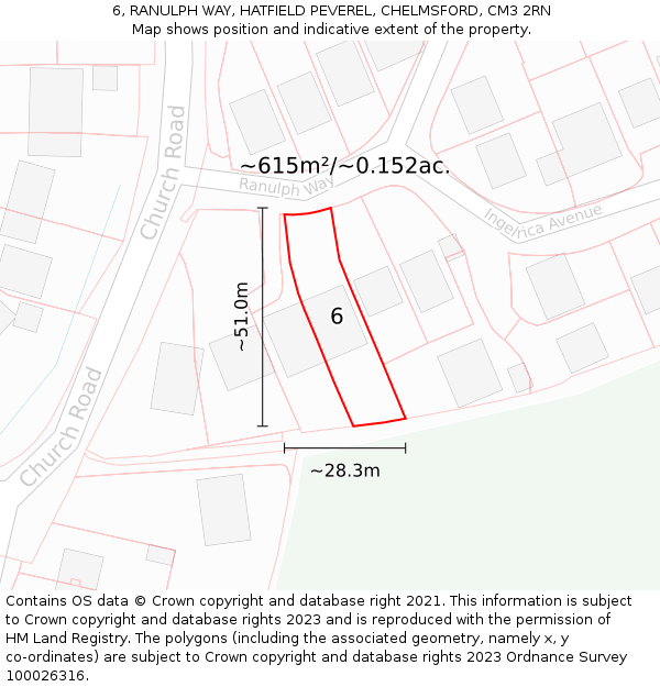 6, RANULPH WAY, HATFIELD PEVEREL, CHELMSFORD, CM3 2RN: Plot and title map
