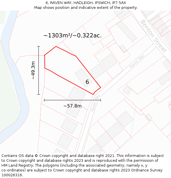 6, RAVEN WAY, HADLEIGH, IPSWICH, IP7 5AX: Plot and title map