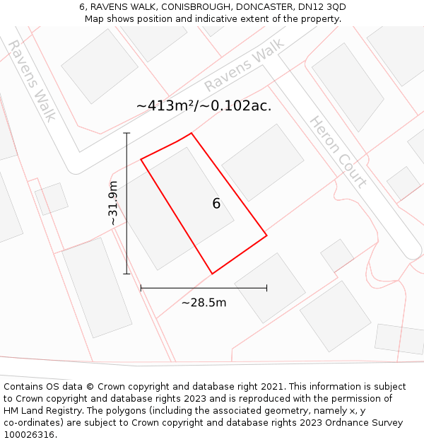 6, RAVENS WALK, CONISBROUGH, DONCASTER, DN12 3QD: Plot and title map