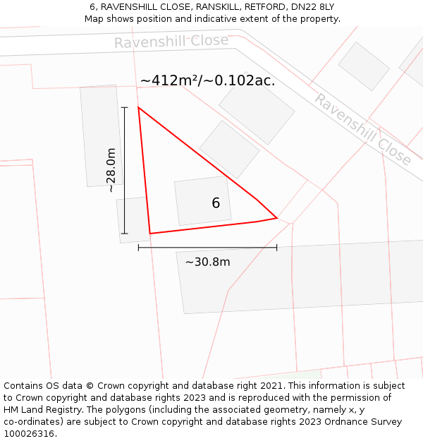 6, RAVENSHILL CLOSE, RANSKILL, RETFORD, DN22 8LY: Plot and title map