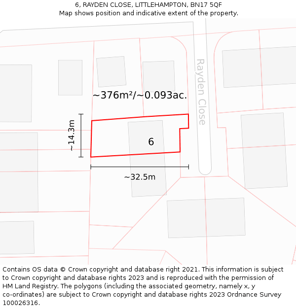 6, RAYDEN CLOSE, LITTLEHAMPTON, BN17 5QF: Plot and title map