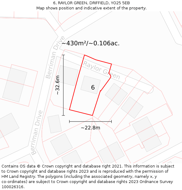 6, RAYLOR GREEN, DRIFFIELD, YO25 5EB: Plot and title map