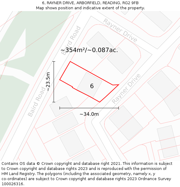 6, RAYNER DRIVE, ARBORFIELD, READING, RG2 9FB: Plot and title map