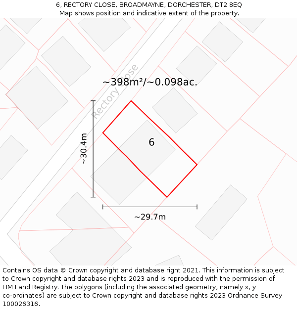 6, RECTORY CLOSE, BROADMAYNE, DORCHESTER, DT2 8EQ: Plot and title map