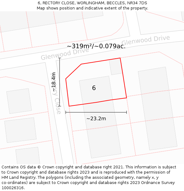 6, RECTORY CLOSE, WORLINGHAM, BECCLES, NR34 7DS: Plot and title map