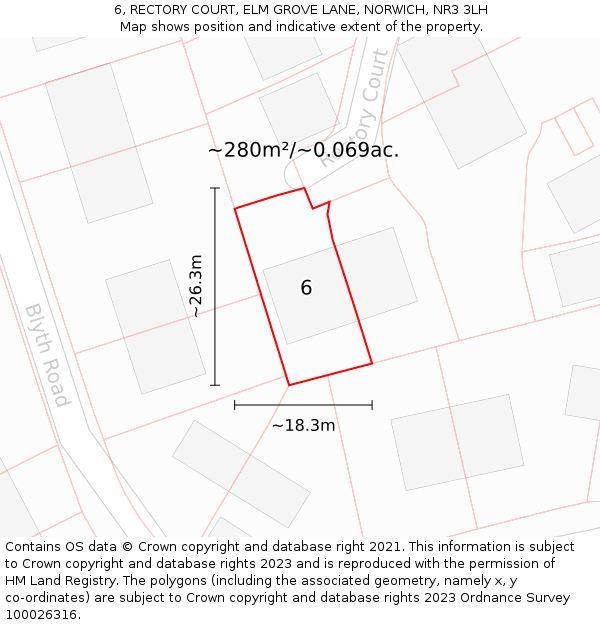 6, RECTORY COURT, ELM GROVE LANE, NORWICH, NR3 3LH: Plot and title map