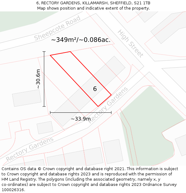 6, RECTORY GARDENS, KILLAMARSH, SHEFFIELD, S21 1TB: Plot and title map
