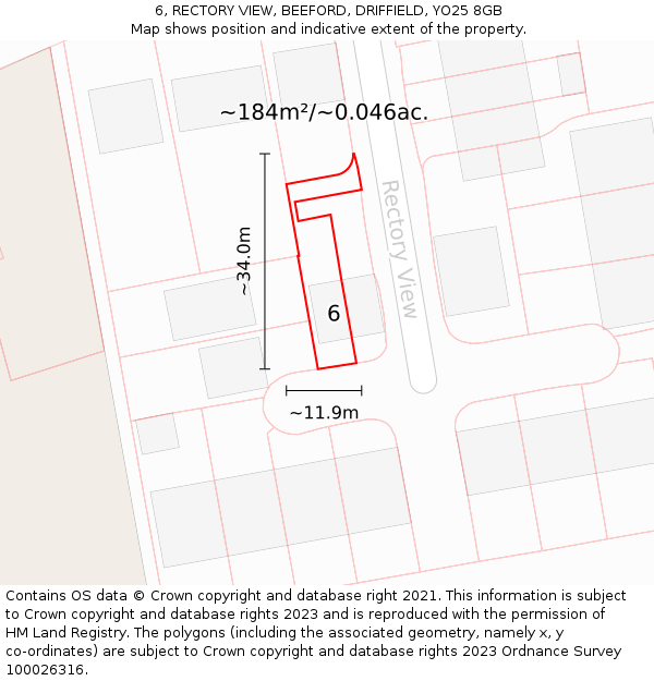 6, RECTORY VIEW, BEEFORD, DRIFFIELD, YO25 8GB: Plot and title map