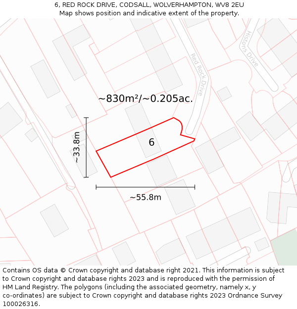 6, RED ROCK DRIVE, CODSALL, WOLVERHAMPTON, WV8 2EU: Plot and title map