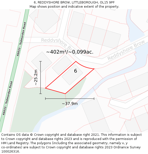 6, REDDYSHORE BROW, LITTLEBOROUGH, OL15 9PF: Plot and title map