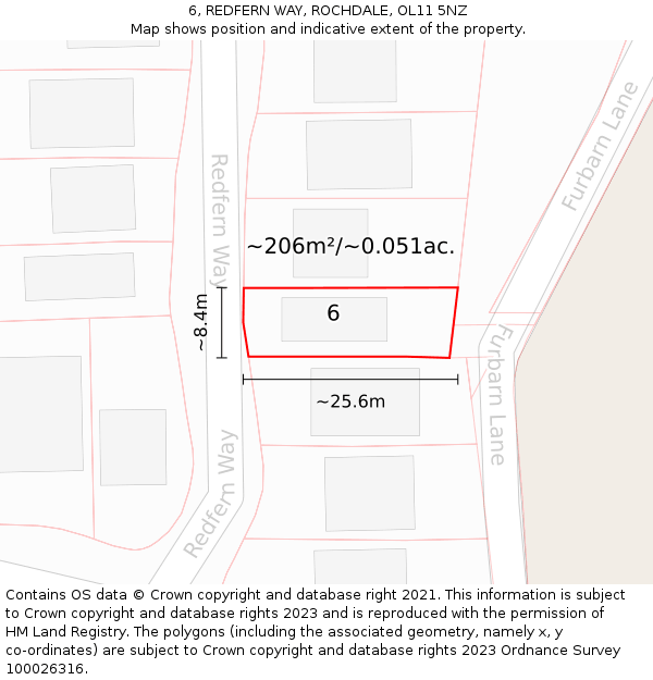 6, REDFERN WAY, ROCHDALE, OL11 5NZ: Plot and title map