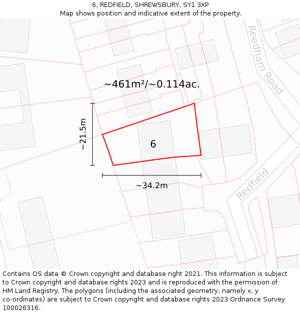 6, REDFIELD, SHREWSBURY, SY1 3XP: Plot and title map