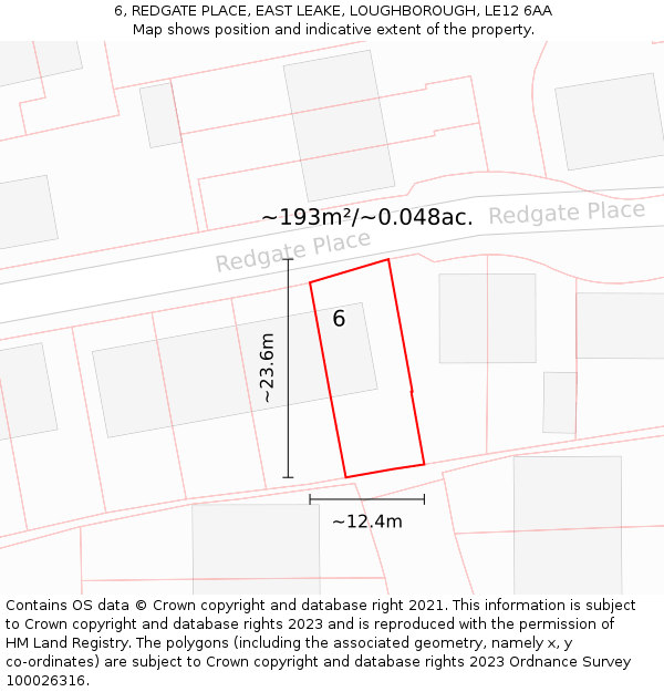 6, REDGATE PLACE, EAST LEAKE, LOUGHBOROUGH, LE12 6AA: Plot and title map
