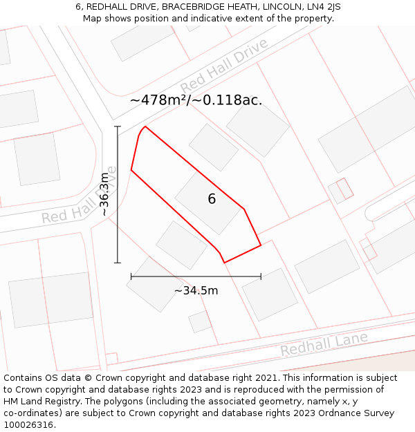 6, REDHALL DRIVE, BRACEBRIDGE HEATH, LINCOLN, LN4 2JS: Plot and title map
