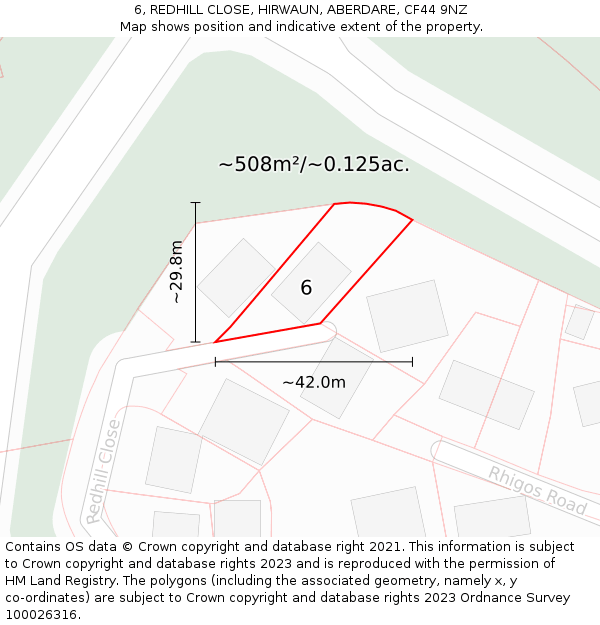 6, REDHILL CLOSE, HIRWAUN, ABERDARE, CF44 9NZ: Plot and title map