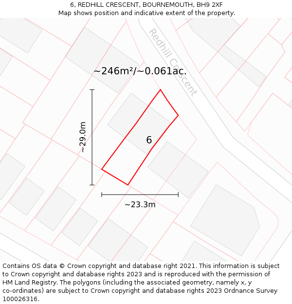 6, REDHILL CRESCENT, BOURNEMOUTH, BH9 2XF: Plot and title map